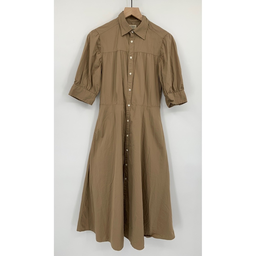 Polo Ralph Lauren Dress Womens 6 Brown Puff Sleeve Midi Button Cotton Pockets